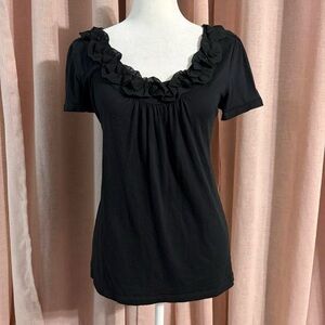 Black Y2k Ruffle Neckline Top